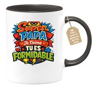 quotedazur Café-Croissant - Mug Personnalisé Papa Texte Photo - Tasse Fête Des Pères Super Papa Je T'aime Tu Es Formidable - Cadeau Drôle Papounet - Noir/céramique