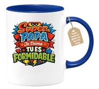 quotedazur Café-Croissant - Mug Personnalisé Papa Texte Photo - Tasse Fête Des Pères Super Papa Je T'aime Tu Es Formidable - Cadeau Drôle Papounet - Bleu/céramique