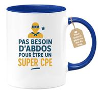 quotedazur Café-Croissant - Mug Personnalisé Pas Besoin D'Abdos Pour Être Un Super Cpe, Cadeau Noël Tasse Et Fun - Bleu/Céramique