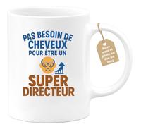 quotedazur Café-Croissant - Mug Personnalisé Pas Besoin De Cheveux Pour Être Un Super Directeur Cadeau Noël Tasse - Blanc/Céramique
