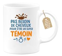 quotedazur Café-Croissant - Mug Personnalisé Pas Besoin De Cheveux Pour Être Un Super Témoin, Cadeau Noël Témoins, Tasse Et - Blanc/Céramique