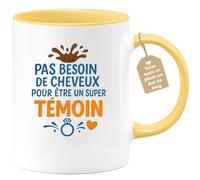 quotedazur Café-Croissant - Mug Personnalisé Pas Besoin De Cheveux Pour Être Un Super Témoin, Cadeau Noël Témoins, Tasse Et - Jaune/Céramique
