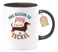 quotedazur Café-Croissant - Mug Personnalisé Pas Besoin De Psy, Avec Mon Teckel Ça Va Bien Mieux Cadeau Pour Noël Les Amoureux Des Teckels Tasse - Noir/Céramique