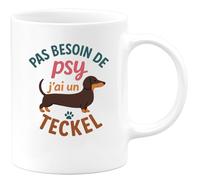 quotedazur Café-Croissant - Mug Personnalisé Pas Besoin De Psy, Avec Mon Teckel Ça Va Bien Mieux Cadeau Pour Noël Les Amoureux Des Teckels Tasse - Blanc/Céramique
