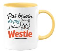 quotedazur Café-Croissant - Mug Personnalisé Pas Besoin De Psy, J'Ai Mon Westie Fidèle À Mes Côtés Cadeau Tasse Pour Noël Amoureuse Et Chien - Jaune/Céramique