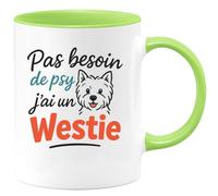 quotedazur Café-Croissant - Mug Personnalisé Pas Besoin De Psy, J'Ai Mon Westie Fidèle À Mes Côtés Cadeau Tasse Pour Noël Amoureuse Et Chien - Vert/Céramique