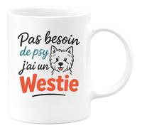 quotedazur Café-Croissant - Mug Personnalisé Pas Besoin De Psy, J'Ai Mon Westie Fidèle À Mes Côtés Cadeau Tasse Pour Noël Amoureuse Et Chien - Blanc/Céramique