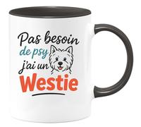 quotedazur Café-Croissant - Mug Personnalisé Pas Besoin De Psy, J'Ai Mon Westie Fidèle À Mes Côtés Cadeau Tasse Pour Noël Amoureuse Et Chien - Noir/Céramique