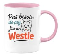 quotedazur Café-Croissant - Mug Personnalisé Pas Besoin De Psy, J'Ai Mon Westie Fidèle À Mes Côtés Cadeau Tasse Pour Noël Amoureuse Et Chien - Rose/Céramique