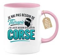 quotedazur Café-Croissant - Mug Personnalisé Pas Besoin De Thérapie, Juste Envie D'Aller En Corse Cadeau Tasse Pour Noël Les Hommes Voyages - Rose/Céramique