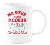 quotedazur Café-Croissant - Mug Personnalisé Pas Sœur De Sang Mais Ma Cœur, Cadeau Pour Noël Camille Élise Tasse Et Émouvante - Blanc/Céramique