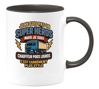 quotedazur Café-Croissant - Mug Personnalisé Pas Un Super Héros, Mais Chauffeur Poids Lourds, C'Est Plus Stylé Cadeau Noël Tasse Chauffeurs Stylée - Noir/Céramique