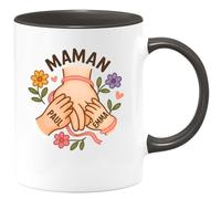 quotedazur Café-Croissant - Mug Personnalisé Paul Emma Pour Maman Cadeau Noël Tasse Et Ses Enfants Future Anniversaire Fête Des Mères Annonce Naissance - Noir/Céramique