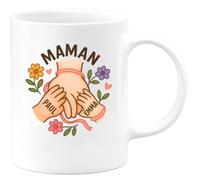 quotedazur Café-Croissant - Mug Personnalisé Paul Emma Pour Maman Cadeau Noël Tasse Et Ses Enfants Future Anniversaire Fête Des Mères Annonce Naissance - Blanc/Céramique