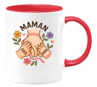 quotedazur Café-Croissant - Mug Personnalisé Paul Emma Pour Maman Cadeau Noël Tasse Et Ses Enfants Future Anniversaire Fête Des Mères Annonce Naissance - Rouge/Céramique