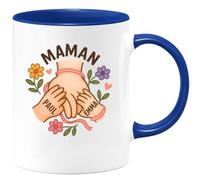 quotedazur Café-Croissant - Mug Personnalisé Paul Emma Pour Maman Cadeau Noël Tasse Et Ses Enfants Future Anniversaire Fête Des Mères Annonce Naissance - Bleu/Céramique