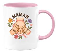 quotedazur Café-Croissant - Mug Personnalisé Paul Emma Pour Maman Cadeau Noël Tasse Et Ses Enfants Future Anniversaire Fête Des Mères Annonce Naissance - Rose/Céramique