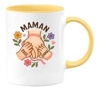 quotedazur Café-Croissant - Mug Personnalisé Paul Emma Pour Maman Cadeau Noël Tasse Et Ses Enfants Future Anniversaire Fête Des Mères Annonce Naissance - Jaune/Céramique