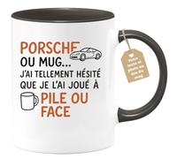 quotedazur Café-Croissant - Mug Personnalisé Porsche Ou J'Ai Hésité, Alors Joué À Pile Face Pour Ce Cadeau Noël De Tasse Et Sportive - Noir/Céramique