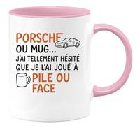 quotedazur Café-Croissant - Mug Personnalisé Porsche Ou J'Ai Hésité, Alors Joué À Pile Face Pour Ce Cadeau Noël De Tasse Et Sportive - Rose/Céramique