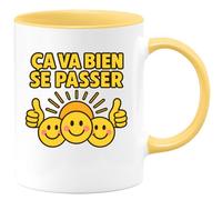 quotedazur Café-Croissant - Mug Personnalisé Positive Et Rassurante Ça Va Bien Se Passer Cadeau Tasse Inspirante Pour Noël Motiver Au - Jaune/Céramique