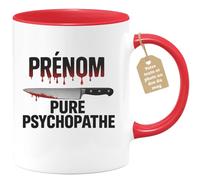 quotedazur Café-Croissant - Mug Personnalisé Prénom Pure Psychopathe, Cadeau Homme Décalé Tasse Anti- Stress Pour Noël Folie - Rouge/Céramique