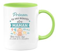 quotedazur Café-Croissant - Mug Personnalisé Prénom Tu Vas Bientôt Être Maman, Bébé T'Aime Déjà Et T'Attend Avec Amour Cadeau Noël Tasse Maternité Future - Vert/Céramique