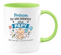 quotedazur Café-Croissant - Mug Personnalisé Prénom, Tu Vas Bientôt Être Papy, Bébé T'Aime Déjà Et A Hâte De Te Rencontrer Cadeau Tasse Pour Noël Futur Grand-Père - Vert/Céramique