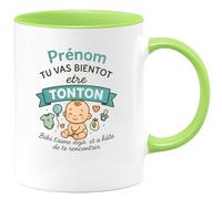 quotedazur Café-Croissant - Mug Personnalisé Prénom, Tu Vas Bientôt Être Tonton, Bébé T'Aime Déjà Et A Hâte De Te Rencontrer Cadeau Tasse Tendre Pour Noël Futur À - Vert/Céramique