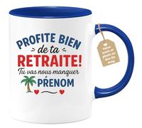 quotedazur Café-Croissant - Mug Personnalisé Profite Bien De Ta Retraite Tu Vas Nous Manquer Cadeau Tasse Pour Noël Fête Départ À La Souvenir Inoubliable - Bleu/Céramique