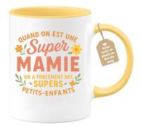 quotedazur Café-Croissant - Mug Personnalisé Quand On Est Une Super Mamie, A Forcément De Supers Petits- Enfants Cadeau Pour Noël Avec Tasse - Jaune/Céramique