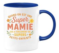 quotedazur Café-Croissant - Mug Personnalisé Quand On Est Une Super Mamie, A Forcément De Supers Petits- Enfants Cadeau Pour Noël Avec Tasse - Bleu/Céramique