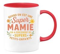 quotedazur Café-Croissant - Mug Personnalisé Quand On Est Une Super Mamie, A Forcément De Supers Petits- Enfants Cadeau Pour Noël Avec Tasse - Rouge/Céramique