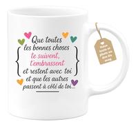 quotedazur Café-Croissant - Mug Personnalisé Que Toutes Les Bonnes Choses Te Suivent, Trouvent, T’Embrassent Cadeau Pour Noël Elle, Tasse Inspirante Et Chaleureuse - Blanc/Céramique