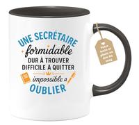 quotedazur Café-Croissant - Mug Personnalisé Secrétaire Formidable, Difficile À Trouver Et Quitter, Impossible Oublier Cadeau Tasse Secrétariat Pour Noël Femme Exceptionnelle - Noir/Céramique