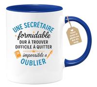 quotedazur Café-Croissant - Mug Personnalisé Secrétaire Formidable, Difficile À Trouver Et Quitter, Impossible Oublier Cadeau Tasse Secrétariat Pour Noël Femme Exceptionnelle - Bleu/Céramique