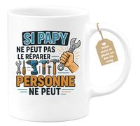 quotedazur Café-Croissant - Mug Personnalisé Si Papy Ne Peut Pas Le Réparer, Personne Prénom Cadeau Pour Noël Tasse À Son Futur Papou Pépé Fête Des Grand-Pères Papi - Blanc/Céramique