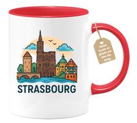 quotedazur Café-Croissant - Mug Personnalisé Strasbourg Tasse Pour De La Ville D'Alsace Cadeau Noël Design Alsace - Rouge/Céramique