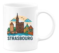 quotedazur Café-Croissant - Mug Personnalisé Strasbourg Tasse Pour De La Ville D'Alsace Cadeau Noël Design Alsace - Blanc/Céramique