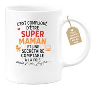 quotedazur Café-Croissant - Mug Personnalisé Super Maman Et Secrétaire Comptable À La Fois, Mais Je Gère Avec Ce Un Cadeau Tasse Parfait Pour Noël Une Efficace Future Anniversaire - Blanc/Céramique