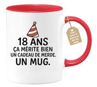 quotedazur Café-Croissant - Mug Personnalisé Tasse Anniversaire 18 Ans 2007 Ça Mérite Bien Un Cadeau Noël De Merde - Rouge/Céramique