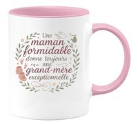 quotedazur Café-Croissant - Mug Personnalisé Tasse Annonce Grossesse Future Mamie - Une Maman Formidable Donne Toujours Une Grand-Mère Exceptionnelle - Cadeau Fête Des Grand-Mères - Rose/Céramique