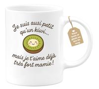 quotedazur Café-Croissant - Mug Personnalisé Tasse Cadeau Annonce Naissance Future Mamie 2026 - Je Suis Aussi Petit Qu'Un Kiwi Mais Je T'Aime Déjà Très Fort Mamie - Blanc/Céramique