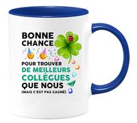 quotedazur Café-Croissant - Mug Personnalisé Tasse Cadeau Bonne Chance Pour Noël Trouver De Meilleurs Collègues Que Nous - Bleu/Céramique