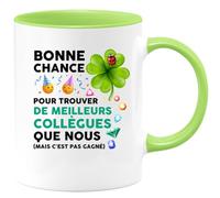quotedazur Café-Croissant - Mug Personnalisé Tasse Cadeau Bonne Chance Pour Noël Trouver De Meilleurs Collègues Que Nous - Vert/Céramique