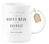 quotedazur Café-Croissant - Mug Personnalisé Tasse Cadeau C'Est Compliqué D'Être Un Homme Noël Et Boucher À La Fois Mais Ca Va Je Gère - Blanc/Céramique