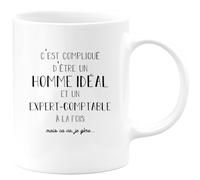quotedazur Café-Croissant - Mug Personnalisé Tasse Cadeau C'Est Compliqué D'Être Un Homme Noël Et Expert- Comptable À La Fois Mais Ca Va Je Gère - Blanc/Céramique