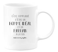 quotedazur Café-Croissant - Mug Personnalisé Tasse Cadeau C'Est Compliqué D'Être Un Homme Noël Et Parrain Mais Ça Va Je Gère - Blanc/Céramique