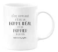 quotedazur Café-Croissant - Mug Personnalisé Tasse Cadeau C'Est Compliqué D'Être Un Homme Noël Et Pompier À La Fois Mais Ca Va Je Gère - Blanc/Céramique
