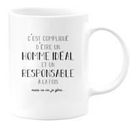 quotedazur Café-Croissant - Mug Personnalisé Tasse Cadeau C'Est Compliqué D'Être Un Homme Noël Et Responsable À La Fois Mais Ca Va Je Gère - Blanc/Céramique